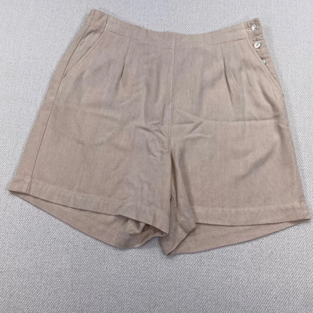 Talbots Petites Shorts Womens 12 Tan Beige Linen Blend Pleated Side Closure